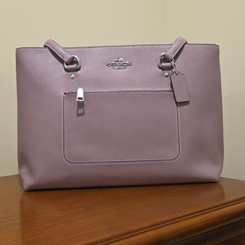Coach Purple Leather Tote with Front Pocket